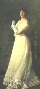 Portrait Of Miss B. (woman In White) by William Merritt Chase