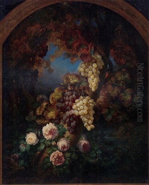 A Cornucopia Of Fruit And Flowers In A Garden - view 1