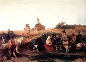 A View Of The Roman Compagna With Numerous Peasant Figures In The Foreground by Henri-Jean-Saint-Ange Chasselat