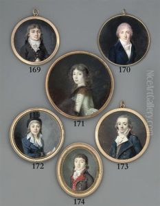 A Young Gentleman, In Blue Coat, White Waistcoat And Tied Cravat, Powdered Hair by Pierre Chasselat