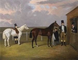 Portrait Of Comte Oscar De Ranchicourt Leaving For The Hunt; Portrait Of Comtesse De Ranchicourt Leaving For The Hunt: A Pair by Theodore Chasseriau