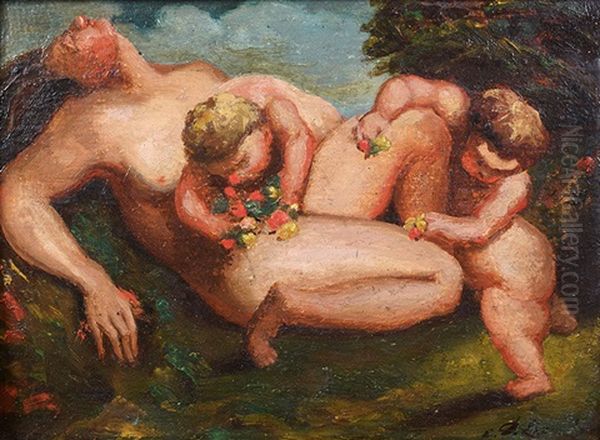 Bacchante Endormie Avec Deux Putti - view 1
