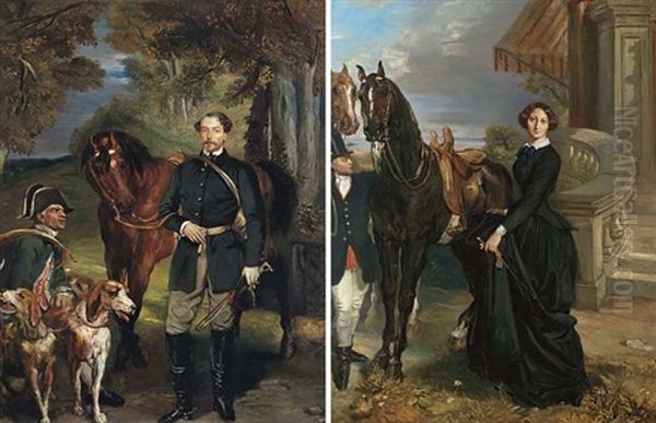 Portrait Of Comte Oscar De Ranchicourt Leaving For The Hunt (+ Portrait Of Comtesse De Ranchicourt Leaving For The Hunt; 2 Works) - view 1