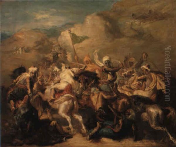 Bataille De Cavaliers Arabes Autour D'un Etendard - view 1