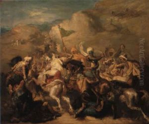 Bataille De Cavaliers Arabes Autour D'un Etendard by Theodore Chasseriau