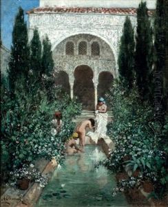 Baigneuses Dans Les Jardins D'un Palais