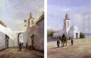 Personnages Dans La Cour De La Mosquee by Marc Alfred Chataud