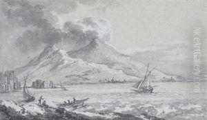 Ships On The Coast At Stromboli by Claude Louis Chatelet