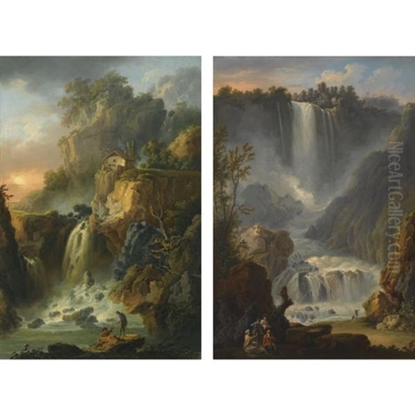 View Of The Grand Cascade And The Cascade Del Marmore At Terni, Near Rome (+ Another; Pair) - view 1