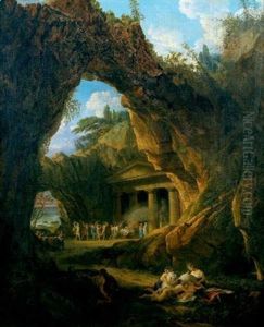 Jupiter Allaite Par La Chevre Amalthee Dans L'ile De Crete, Devant Le Temple De Cybele Avec Les Corybanthes by Claude Louis Chatelet