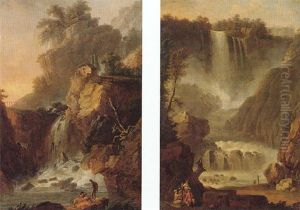 View Of The Large Cascade Del Marmore Near Terni, Outside Rome by Claude Louis Chatelet