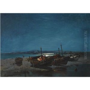 Fishing Boats By Moonlight by Vasilios Chatzis