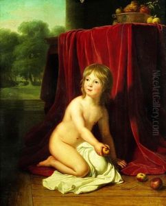 Portrait D'un Jeune Garcon Jouant Avec Des Pommes Portrait D'un Jeune Garcon Jouant Avec Des Pommes