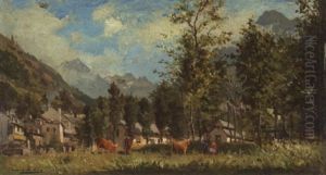 Gebirgstal Mit Ansiedlung Und Staffagen by Ernest Georges Chauvier de Leon
