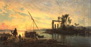 Felouques Et Barques Devant L'lle De Philae