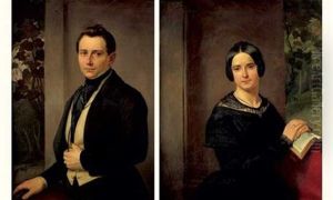 Portrait D'homme (+ Portrait De Femme; Pair) by Auguste Chauvin