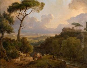 Paysage D'italie Anime De Personnages, Esquisse