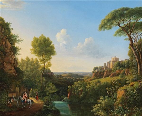 Italian Landscape With Travellers By A Well - view 1