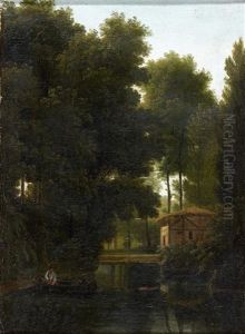 Pavillon Forestier Au Bord D'un Etang by Pierre Athanase Chauvin