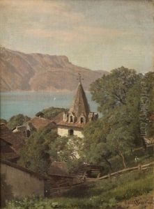 Vue Sur Le Clocher De L'eglise De Chardonne Et Le Leman Vue Sur Le Clocher De L'eglise De Chardonne Et Le Leman