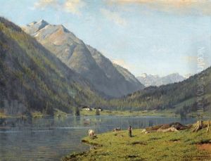 Bergsee Mit Schaferin Und Kuhen by Alfred Chavannes