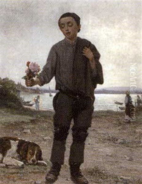 Jeune Pecheur Au Bouquet De Roses - view 1