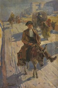 Campesino En Burro by Ulpiano Checa y Sanz