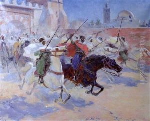 Jinetes Arabes Al Asalto (arab Horsemen On The Assault) by Ulpiano Checa y Sanz