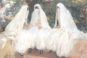 Three Algerian Beauties At The Well by Ulpiano Checa y Sanz