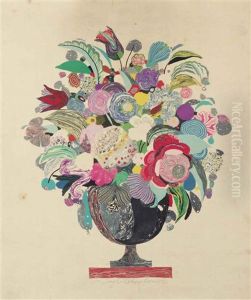 Vase Of Flowers, Projects For A Screen (2 Works), And Branched Bird (4 Works) by Sergei Vasil'evich Chekhonin