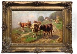 Kuhe Auf Sommerlicher Weide by Adolf Chelius