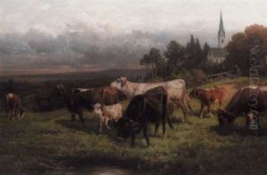 Cows In A Pasture by Adolf Chelius