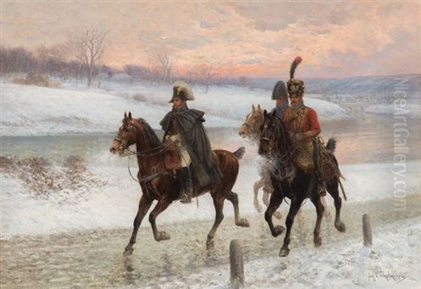 Napoleon And Two Of His Marshalls, Mounted, On The Retreat From Moscow by Jan van Chelminski