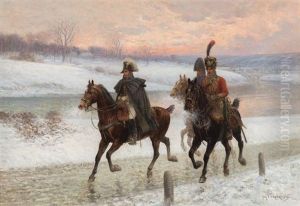 Napoleon And Two Of His Marshalls, Mounted, On The Retreat From Moscow by Jan van Chelminski