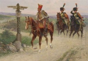 Napoleonische Husaren An Einer Wegkreuzung