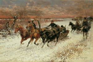 Russische Winterlandschaft Mit Kosakengespannen
