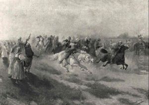 Pferderennen Der Kossaken Auf Dem Lande