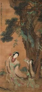 Ladies Under A Pine Tree by Chen Hongshou