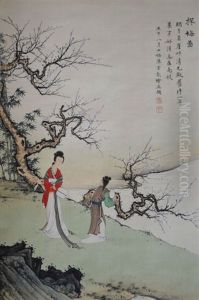 Chen Yunzhang: Chinese Painting On Silk 2 Beauties by Chen Shaomei