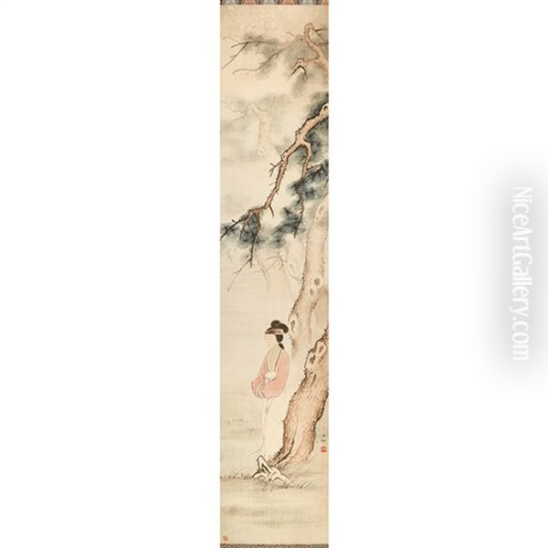 Hanging Scroll, Female Beneath Pine - view 1