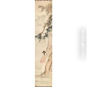 Hanging Scroll, Female Beneath Pine by Chen Shaomei