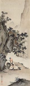 Lying On Mountain Beside Brook by Chen Shaomei