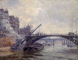 Bateaux A Quai Au Pont De Sully by Georges Chenard-Huche