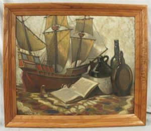 Still Life With Model Boat And Bottles
