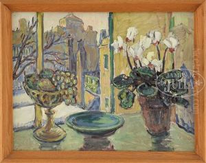 Two Works: Still Life With City View Beyond & Still Life With Iris And Geranium by Russell Cheney