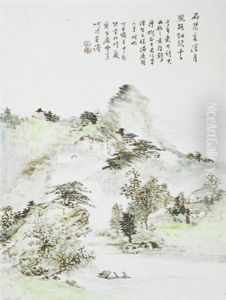 Untitled (winding Riverscape Beneath Hills Dotted With Wooded Groves) by  Cheng Men