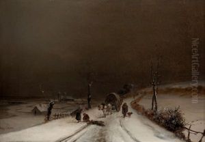 La Caleche Sous La Neige by Augustin Pierre Bienvenue Chenu