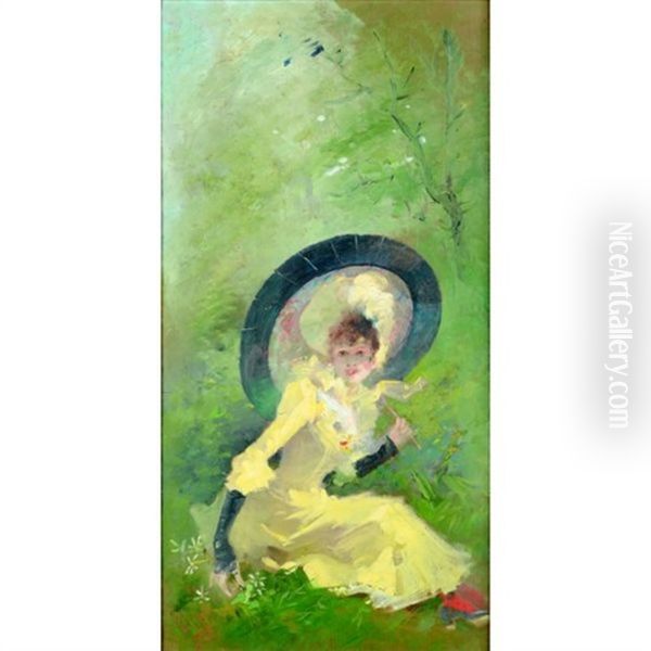 Jeune Fille A L'ombrelle Japonaise (+ Chateau En Ruines, Study; Verso) - view 1