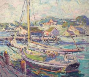 Sailboat In Gloucester Harbour by Kathryn E. Bard Cherry