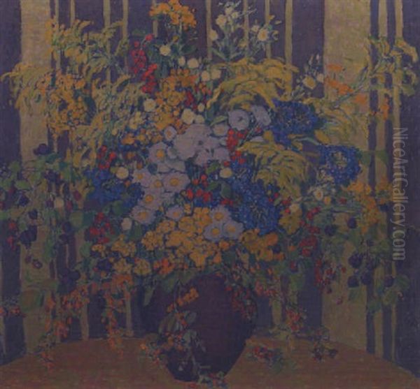 Field Flowers In A Purple Ceramic Vase - view 1